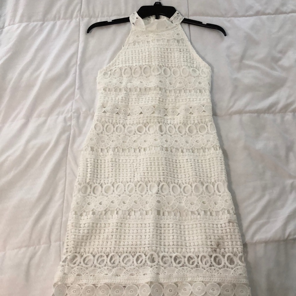 White crochet High Neck Dress